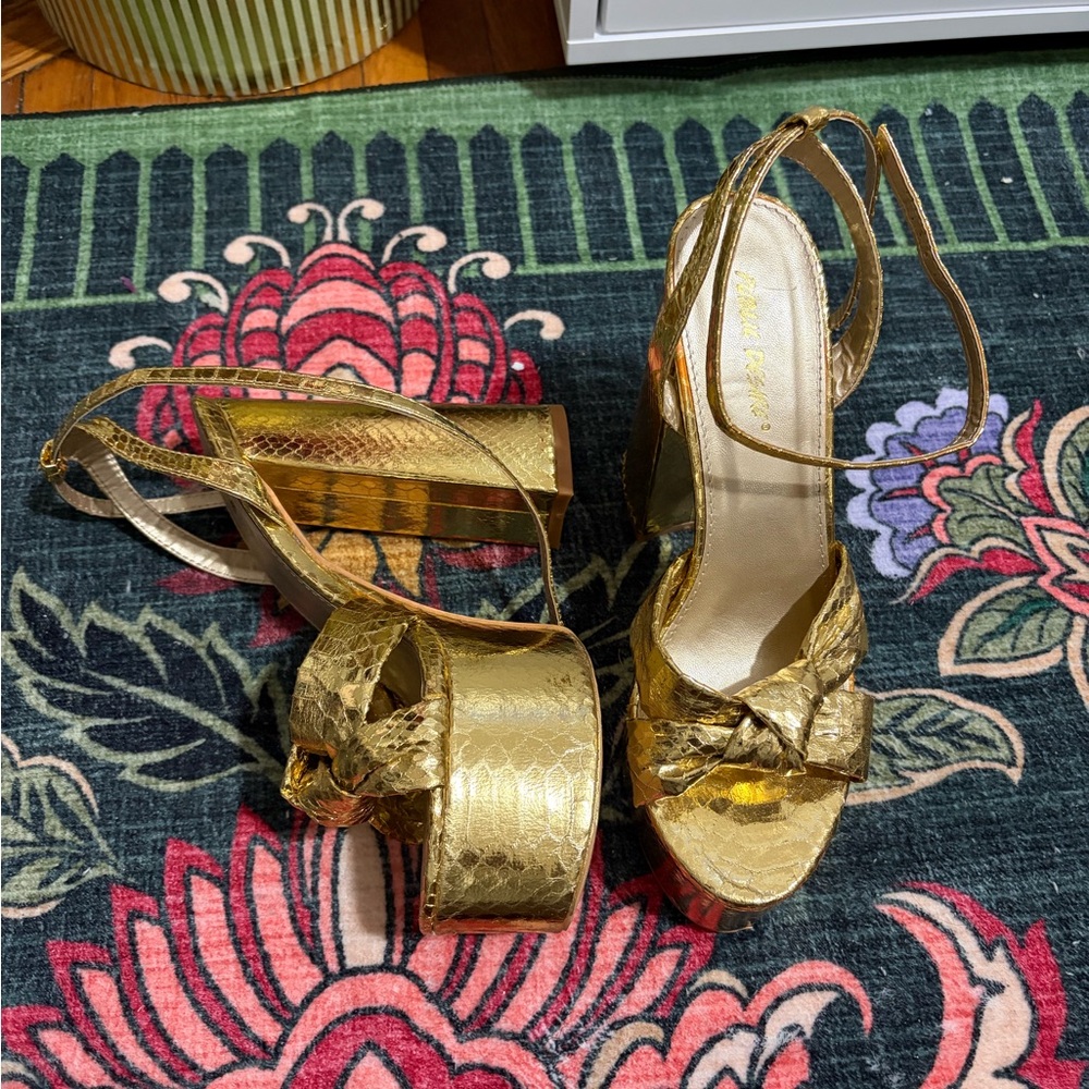 Gold Strappy Platform Heels Saint Laurent